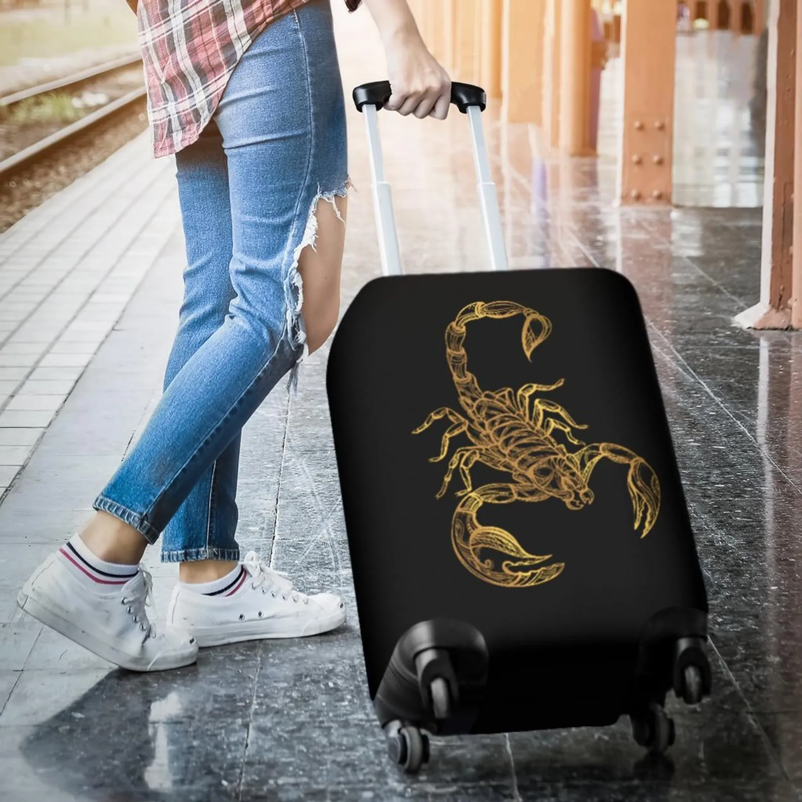 Scorpio Luggage Suitcase Cover, Scorpion Gift Item, Luggage Protector, Custom Luggage Wrap, Scorpion Fabric Luggage Cover Decor