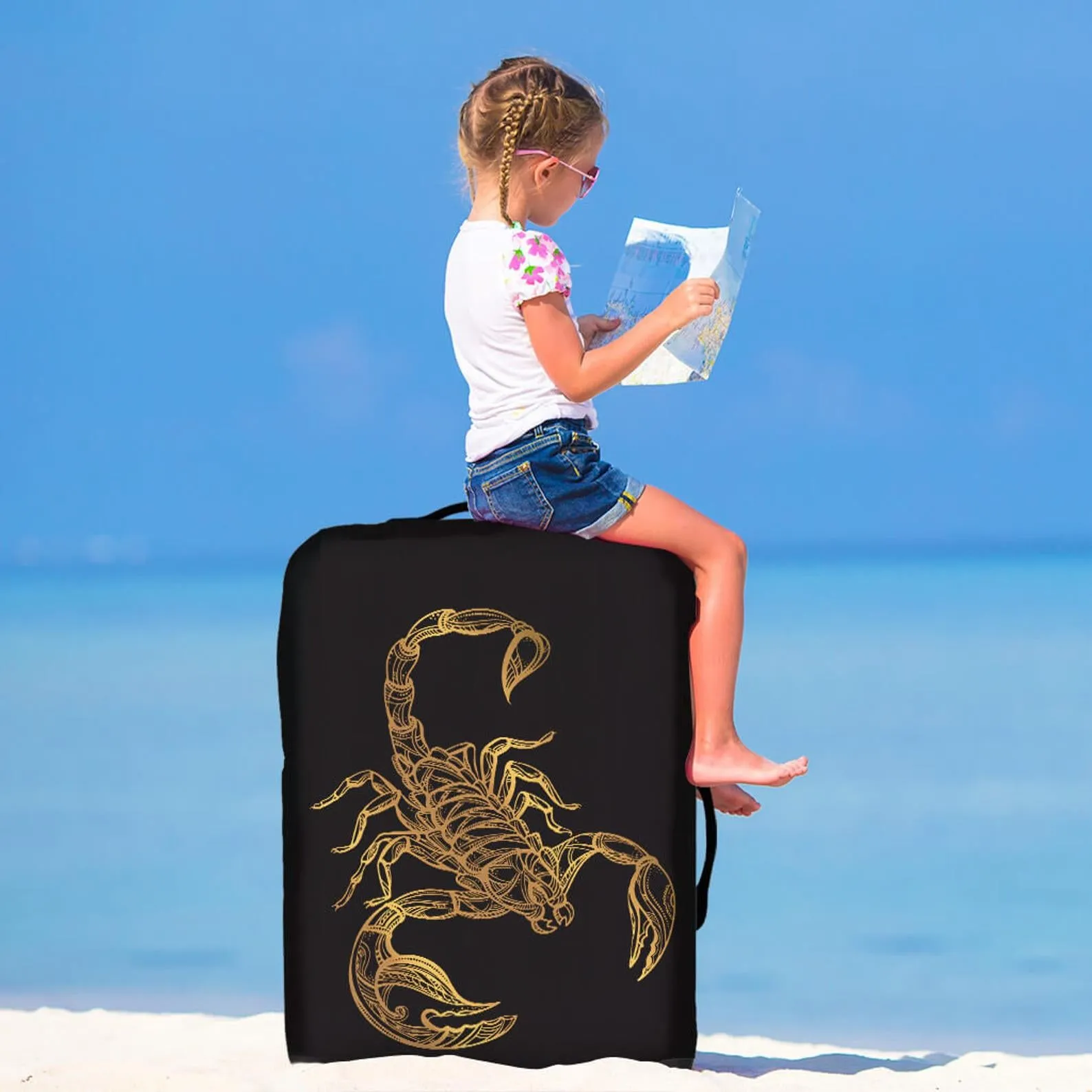 Scorpio Luggage Suitcase Cover, Scorpion Gift Item, Luggage Protector, Custom Luggage Wrap, Scorpion Fabric Luggage Cover Decor