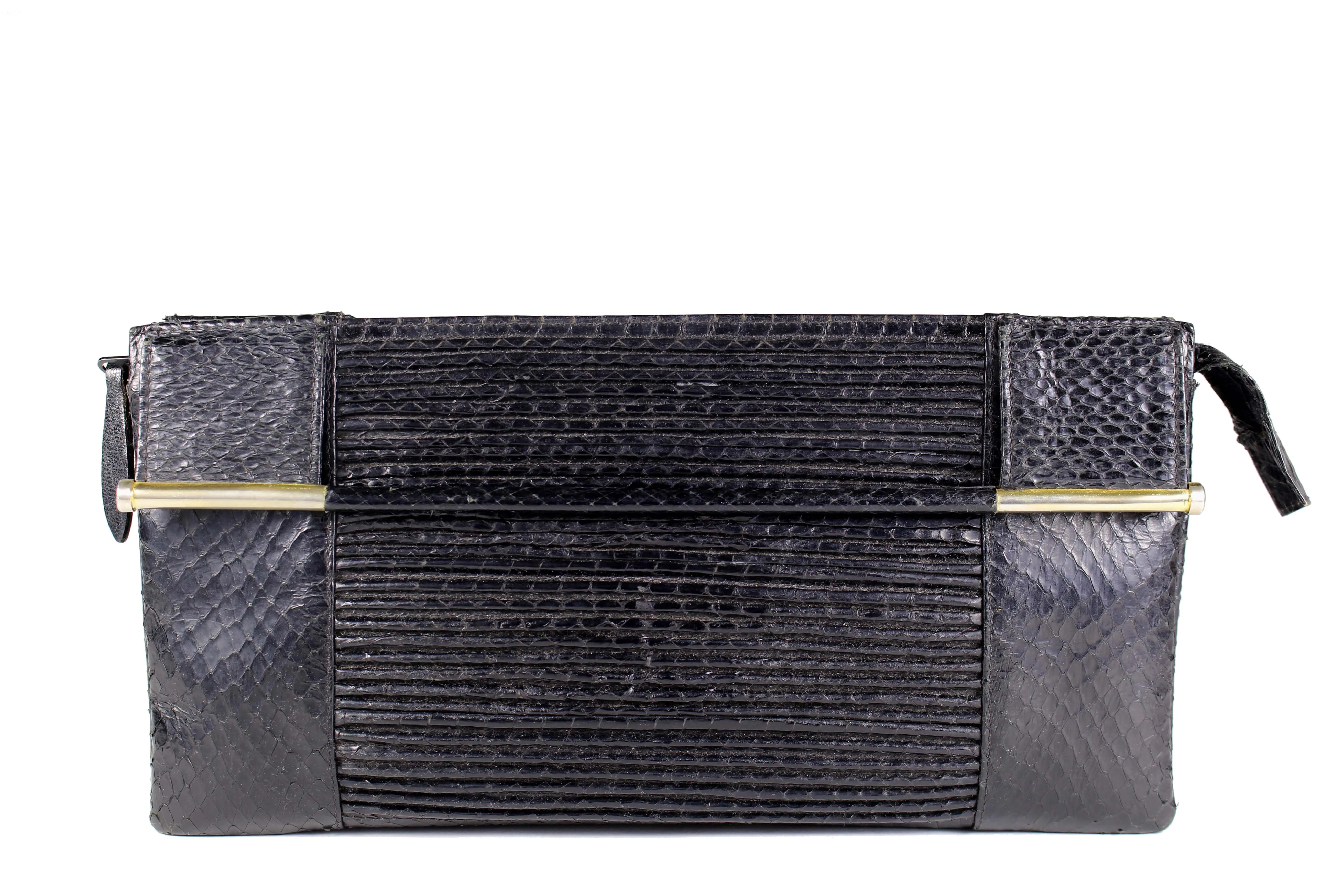 Snake skin handbag with bar-handles