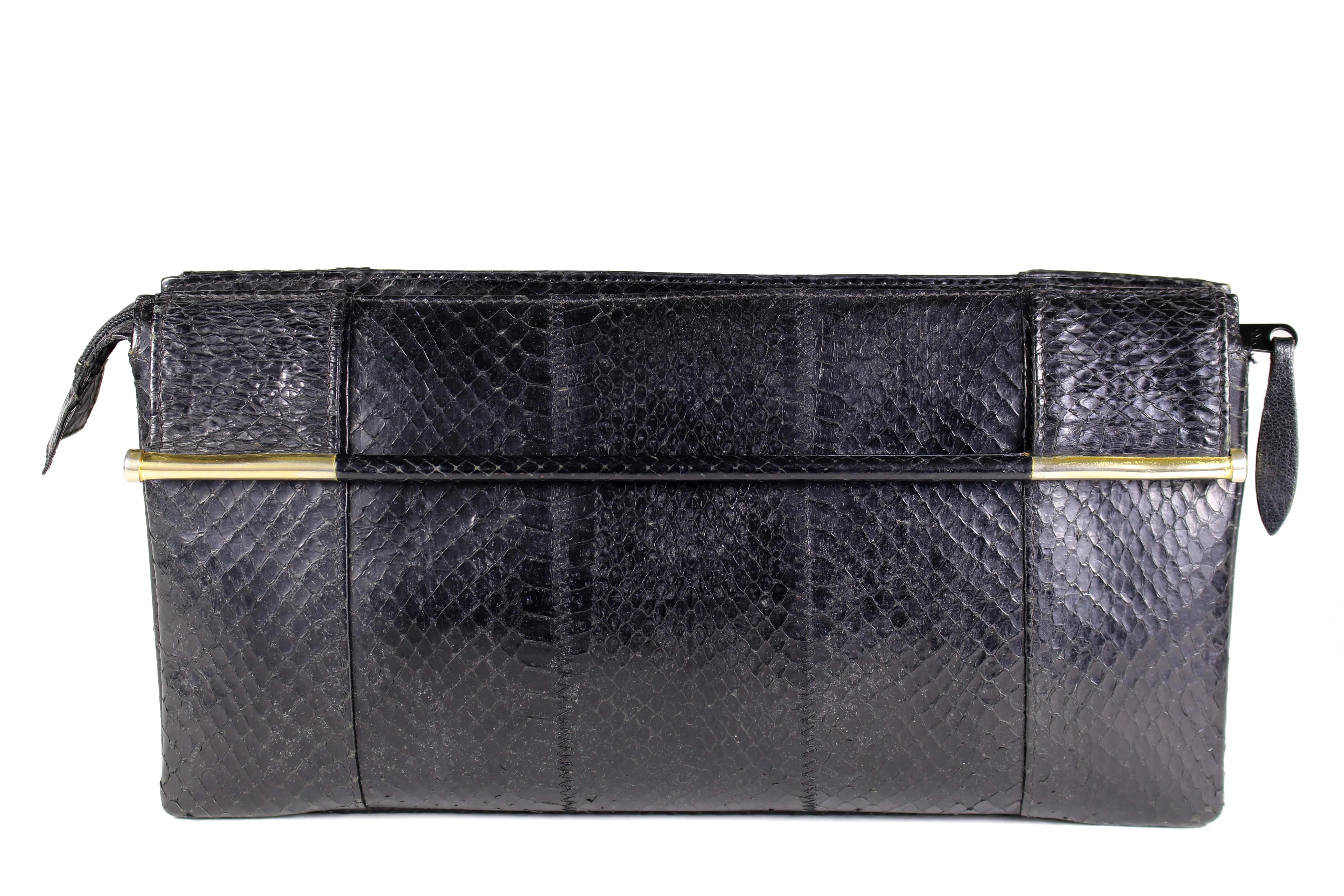 Snake skin handbag with bar-handles