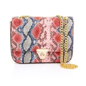 Snake Skin Printed Shoulder Bag in Red