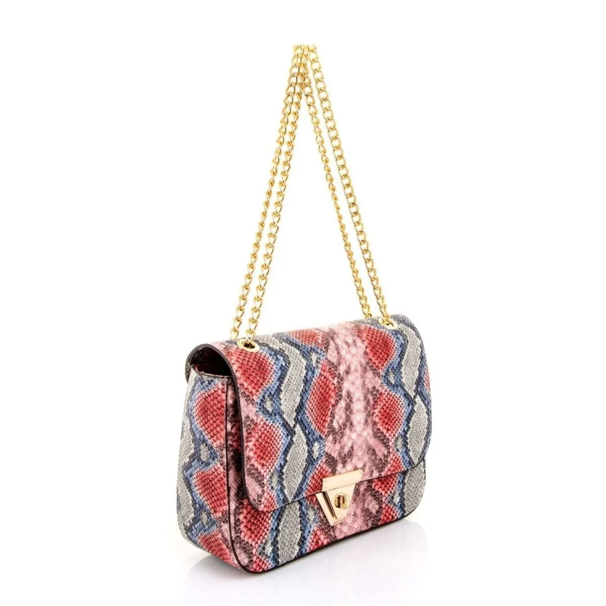 Snake Skin Printed Shoulder Bag in Red