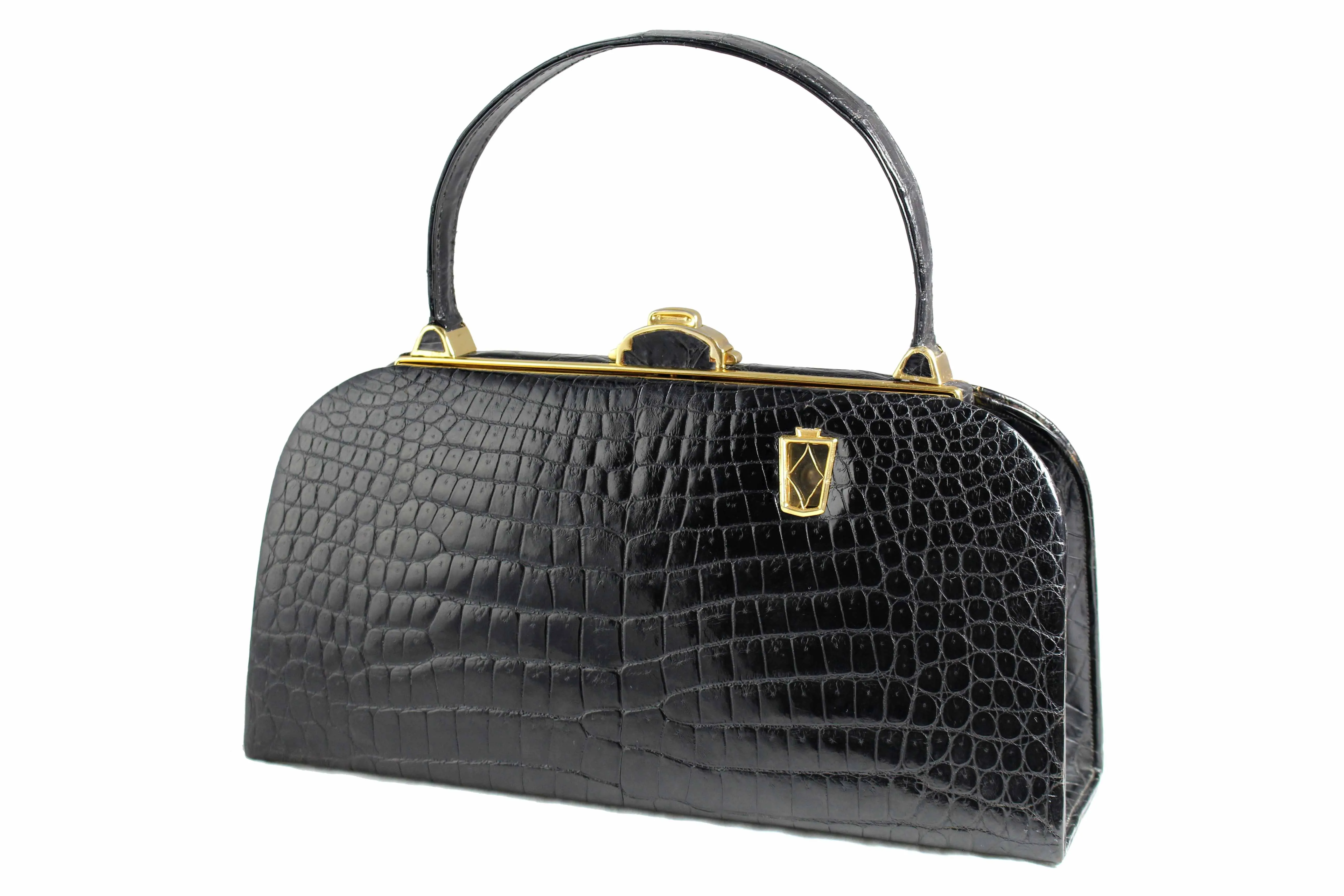 STRAETER "LITE ON" handbag black baby crocodile skin