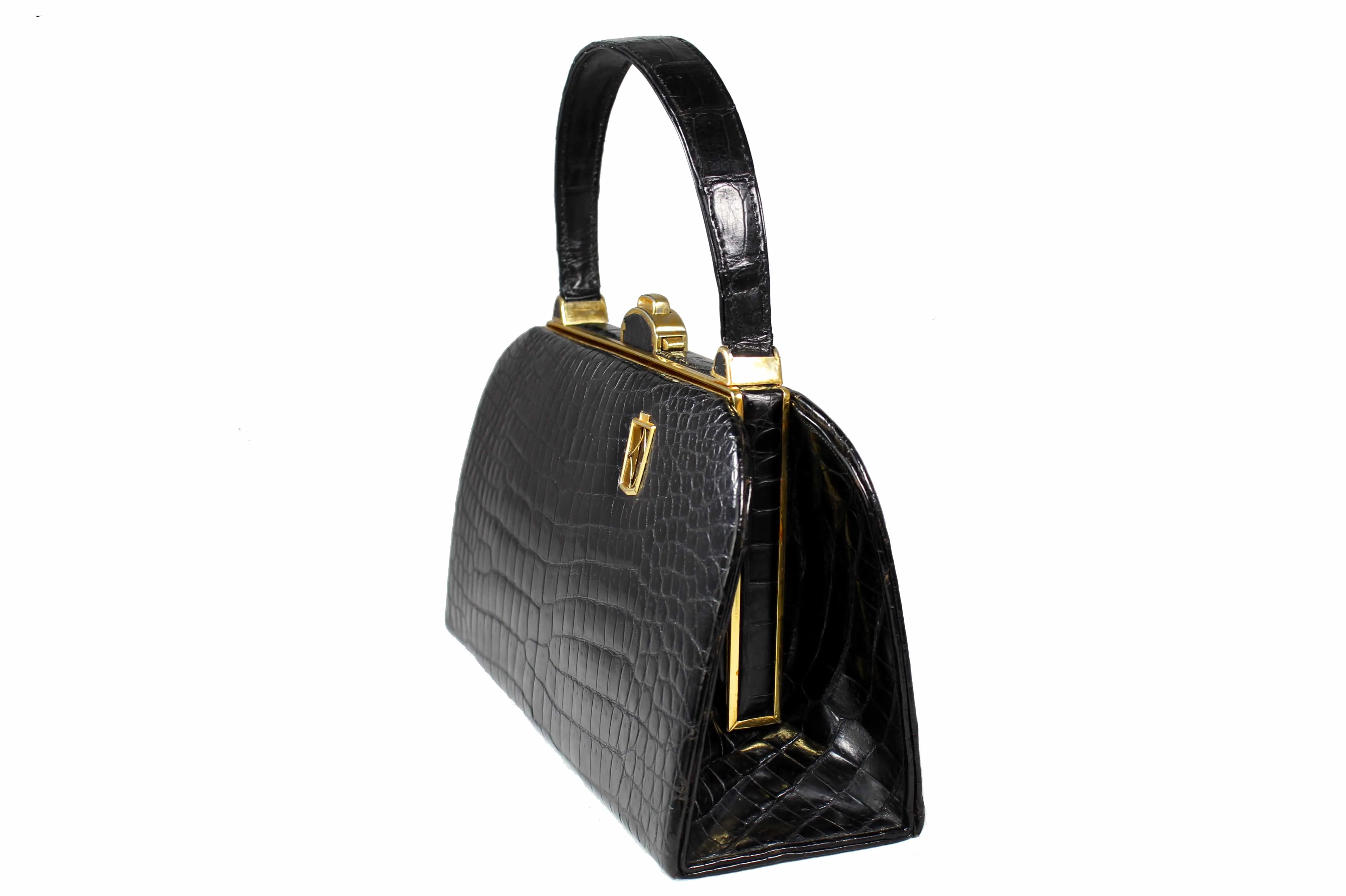 STRAETER "LITE ON" handbag black baby crocodile skin