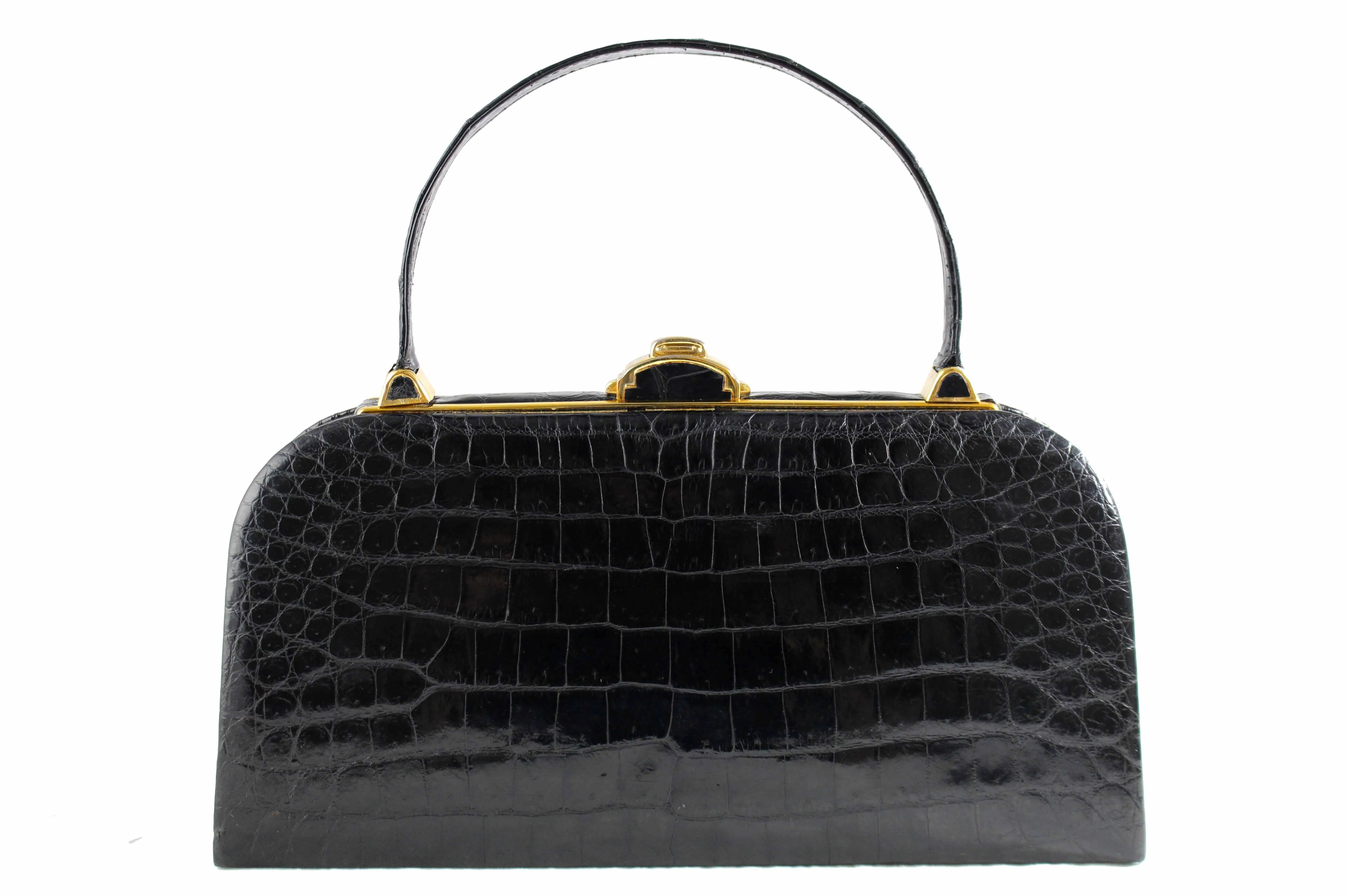 STRAETER "LITE ON" handbag black baby crocodile skin