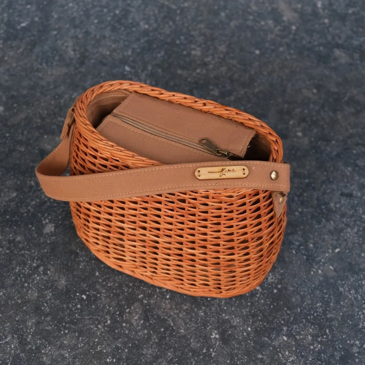 Tan Brown Wicker HandBag (Small)