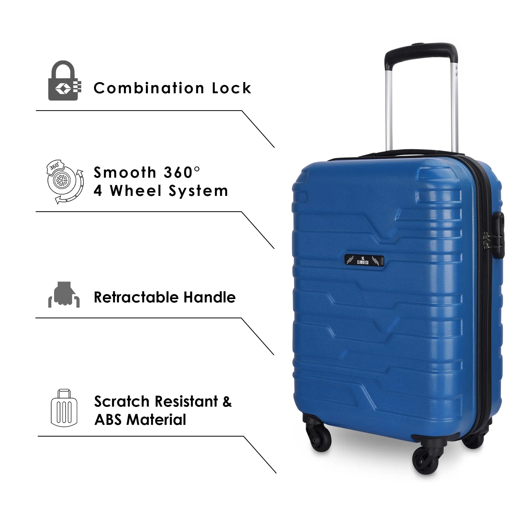 THE CLOWNFISH ABS Arsenio Series Luggage Abs Hard Case Suitcase Four Wheel 4 Spinner Wheels Trolley Bag -Royal Blue (55 Cm, 22 Inch), Small