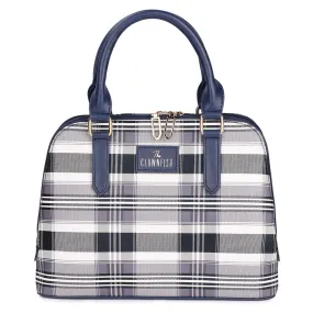 THE CLOWNFISH Andrea Handbag for Women Office Bag Ladies Shoulder Bag Tote For Women College Girls-Checks Design (Navy Blue)