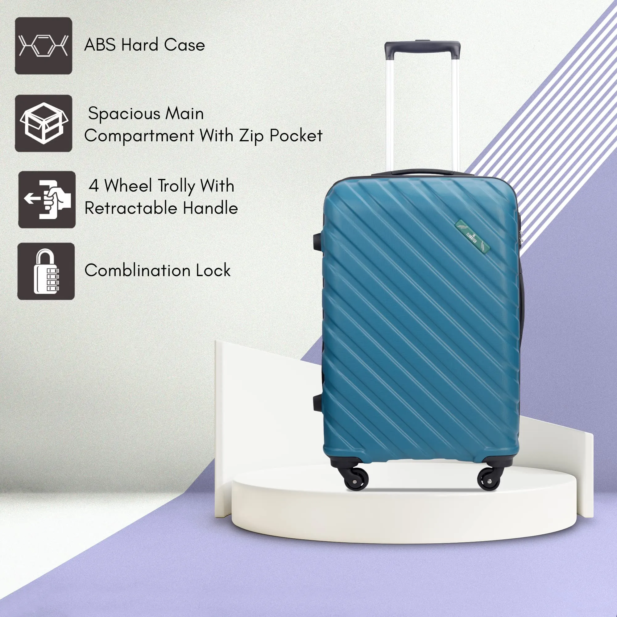 THE CLOWNFISH Armstrong Combo of 2 Luggage ABS Hard Case Suitcase Four Wheel Trolley Bags- Teal (Medium-65 cm-24 inch, Small-54 cm-20 inch)