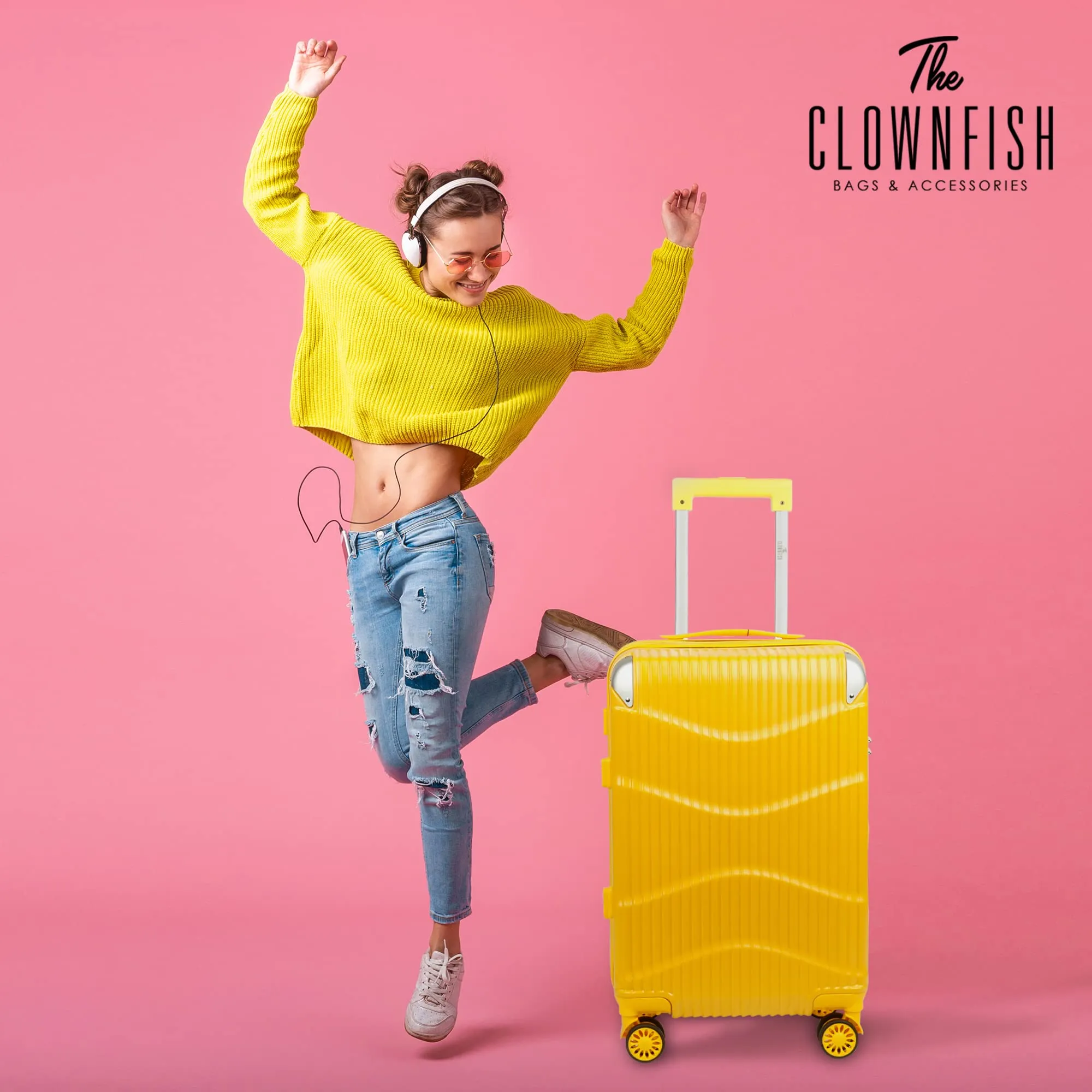 THE CLOWNFISH Ballard Series Luggage Abs & Polycarbonate Exterior Suitcase Eight Wheel Trolley Bag With Spinner Wheels, With Tsa Lock- Yellow (Small Size, 55 Cm-22 Inch)