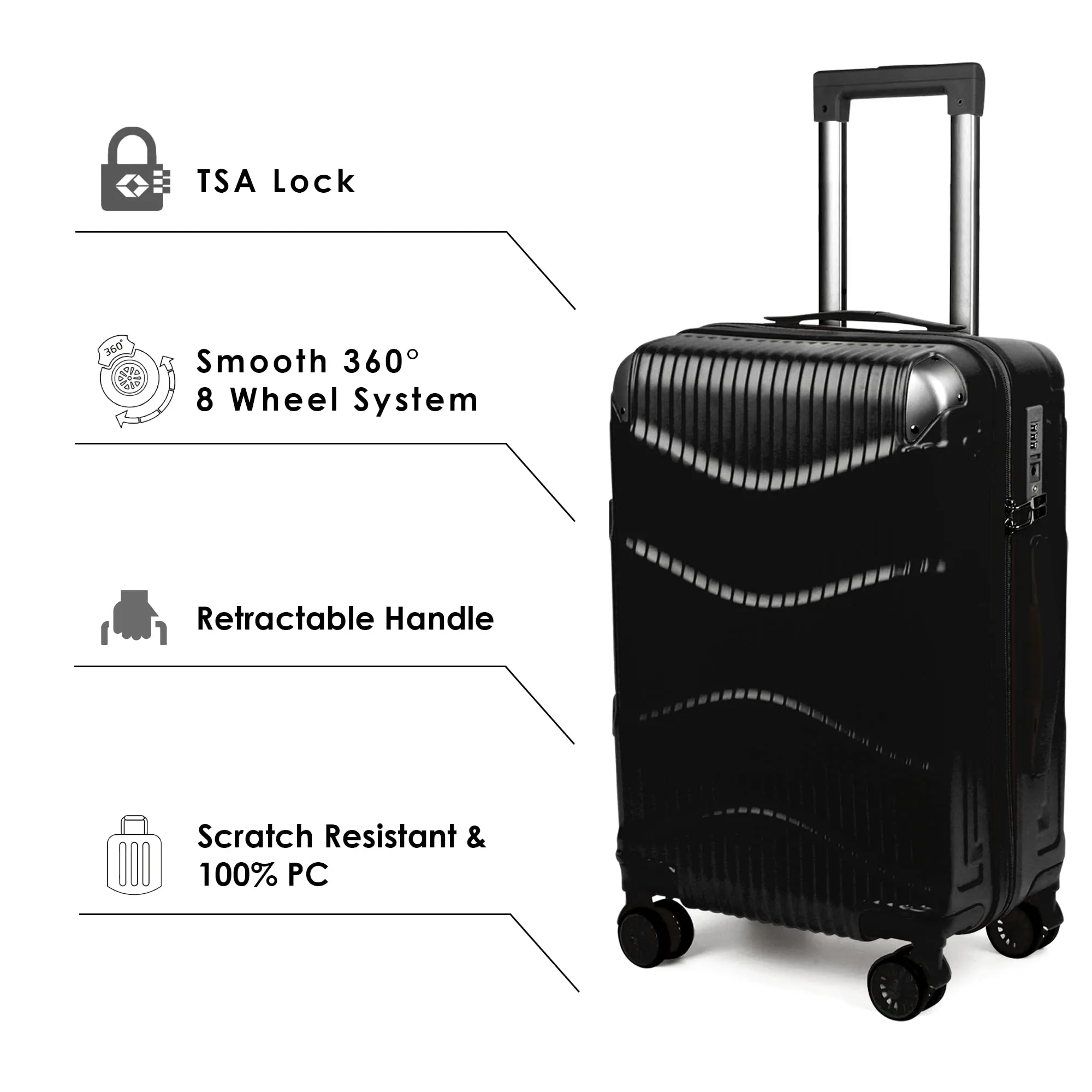 THE CLOWNFISH Ballard Series Luggage ABS & Polycarbonate Exterior Suitcase Eight Wheel Trolley Bag with TSA Lock- White (Small size, 55 cm-22 inch)