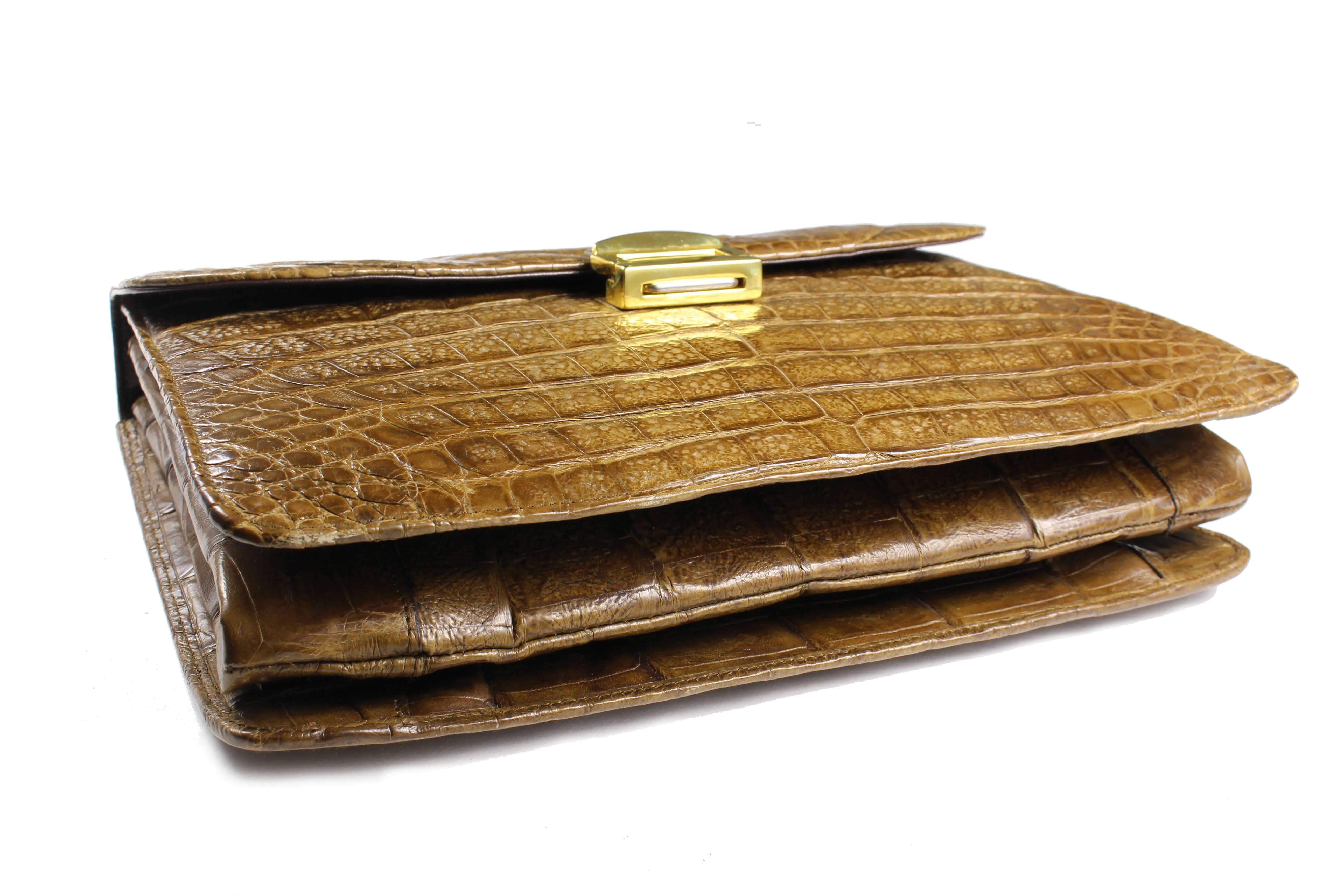 Tobacco brown crocodile skin handbag