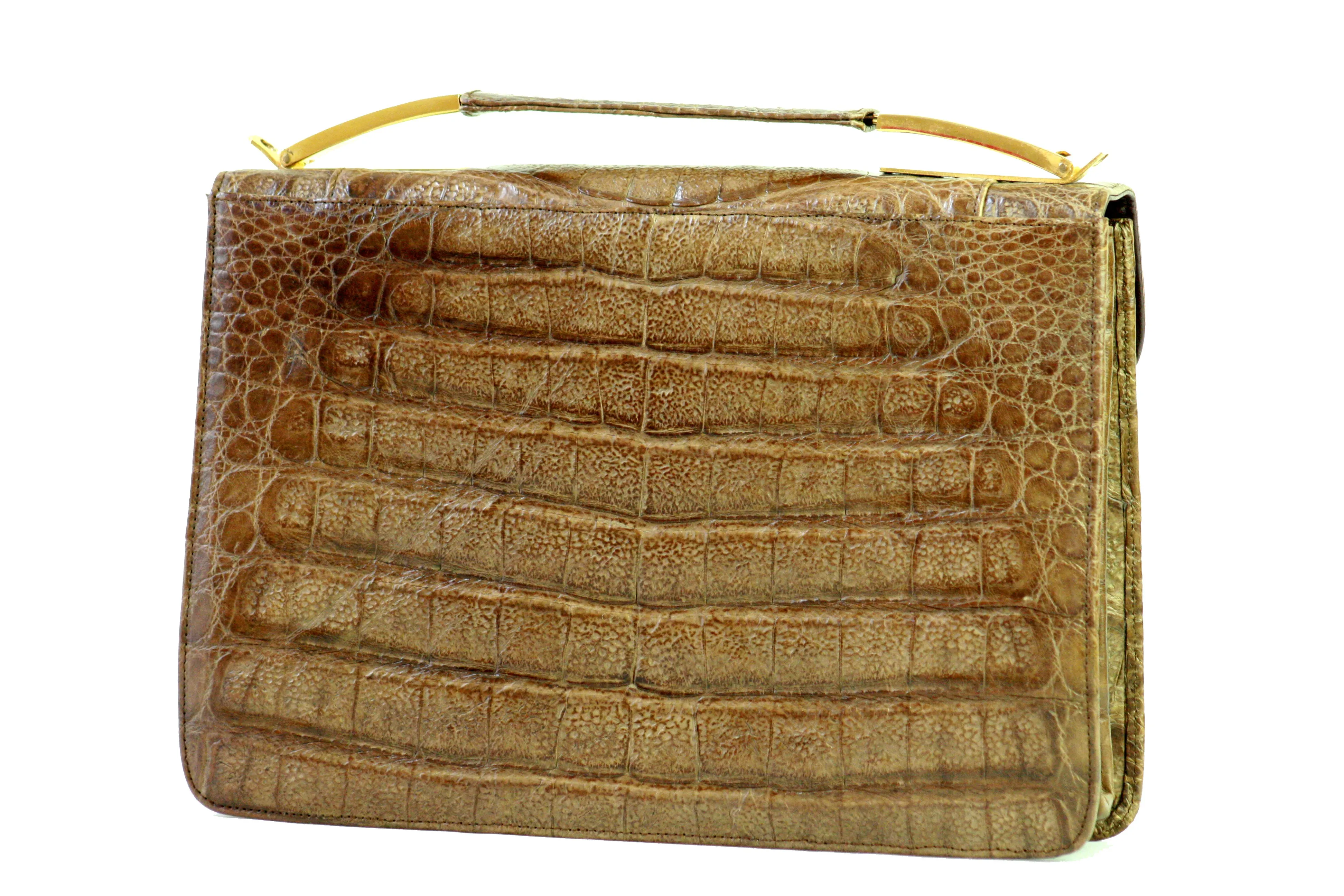 Tobacco brown crocodile skin handbag