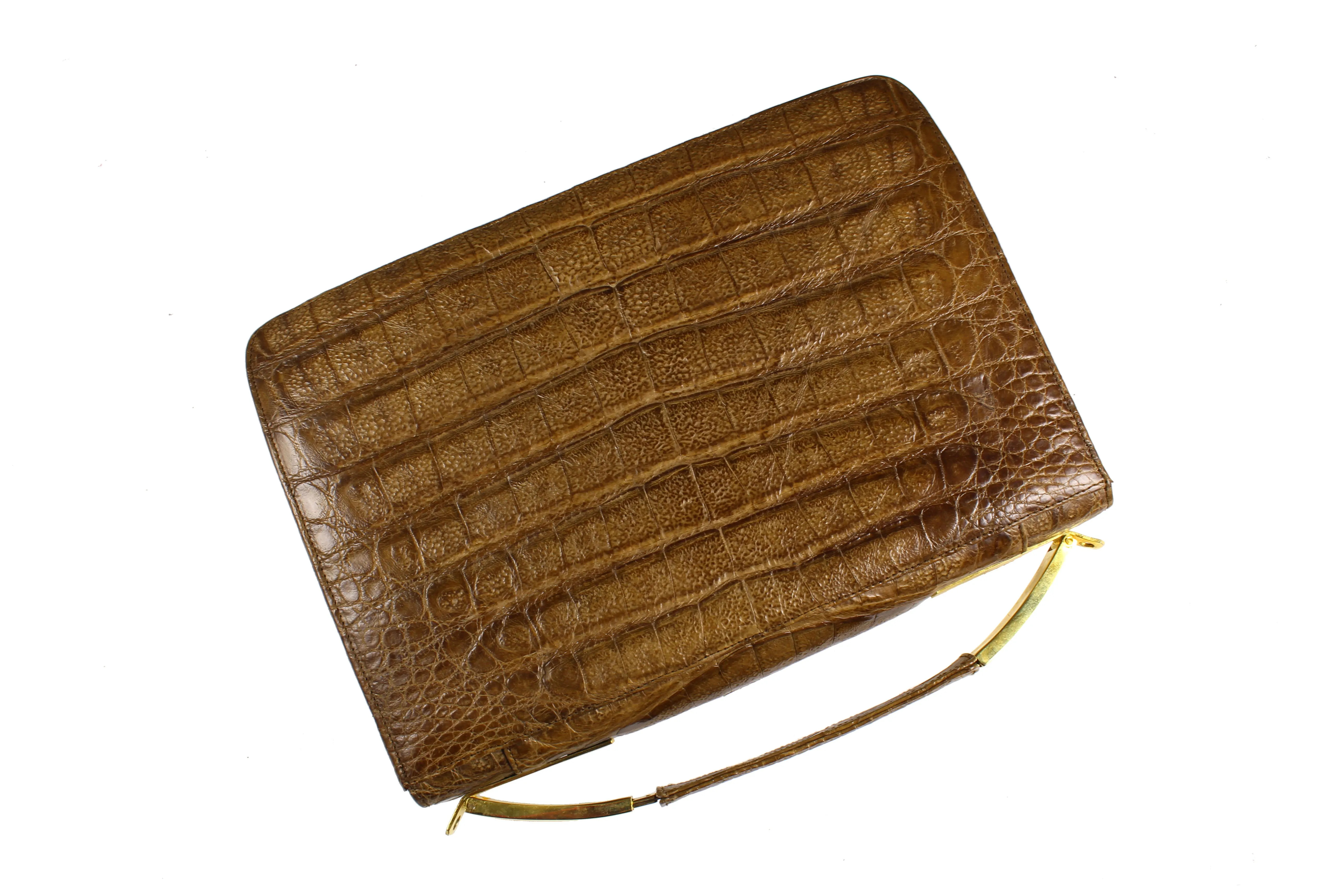 Tobacco brown crocodile skin handbag