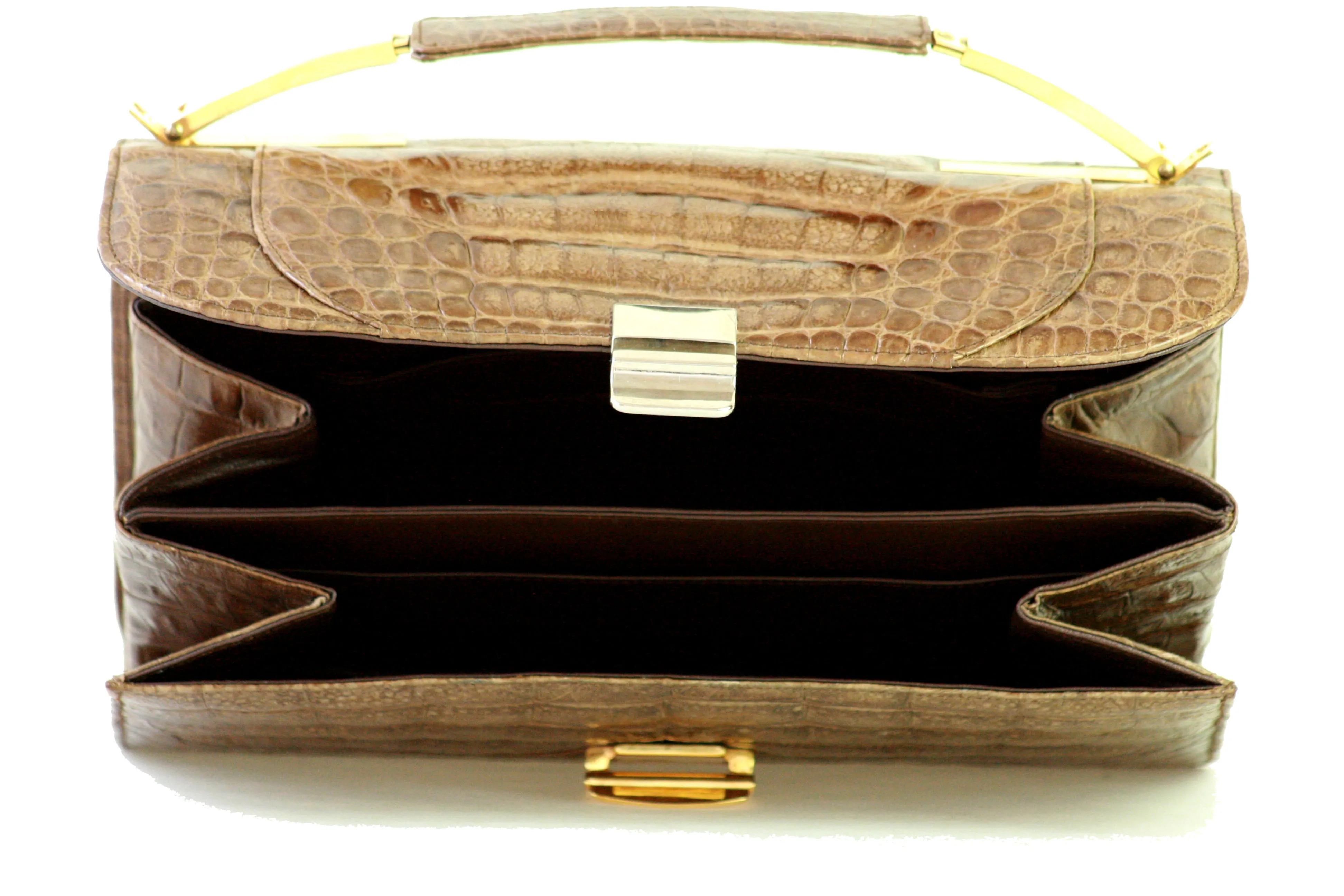 Tobacco brown crocodile skin handbag