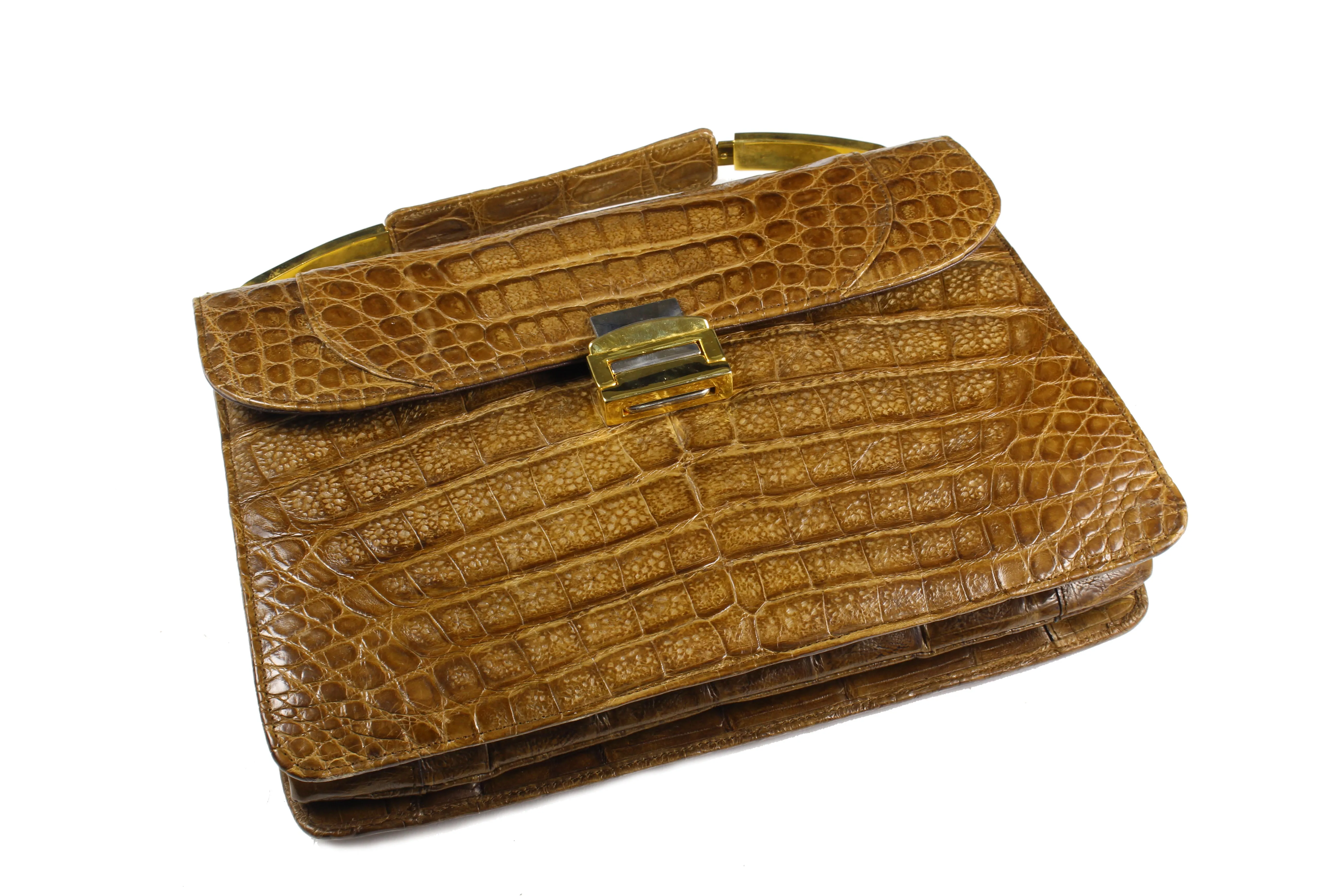 Tobacco brown crocodile skin handbag