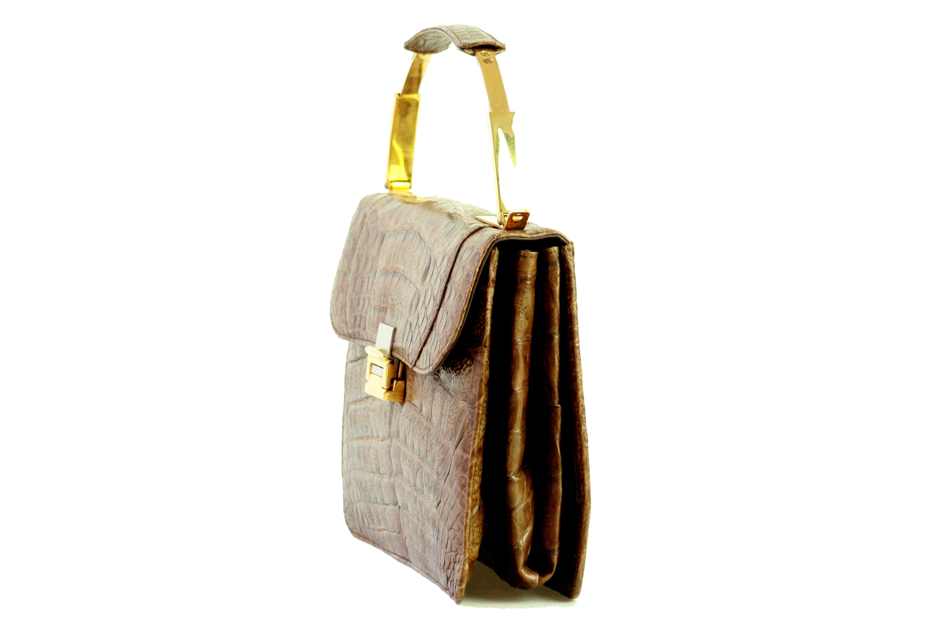 Tobacco brown crocodile skin handbag