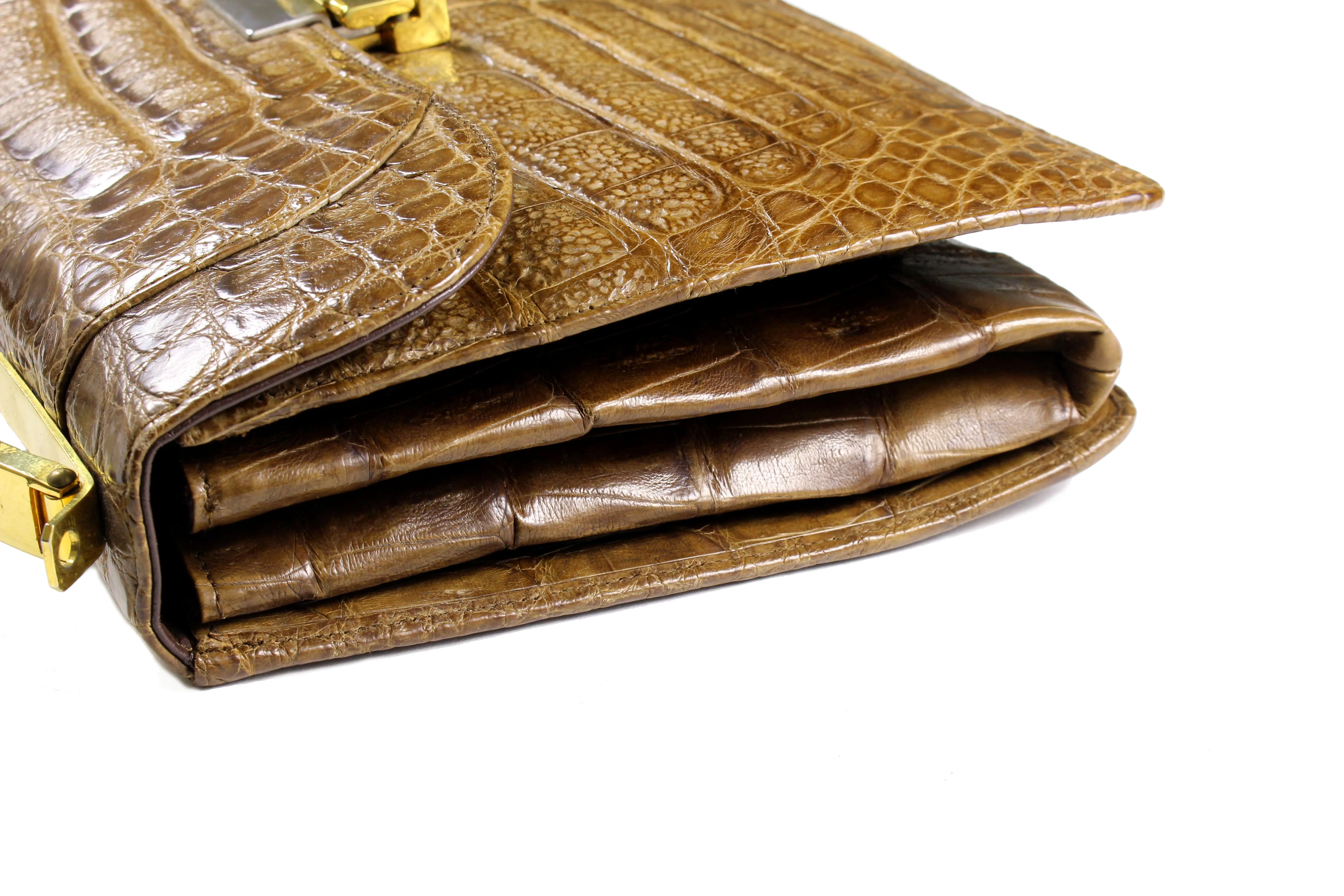 Tobacco brown crocodile skin handbag