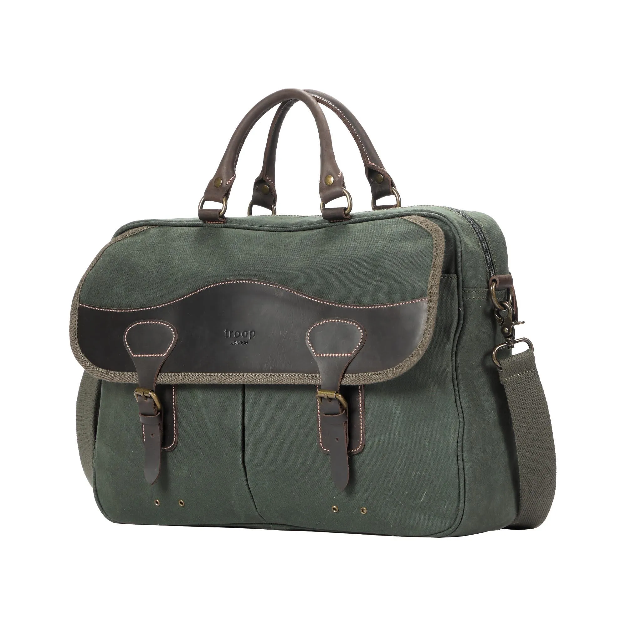 TRP0545 Troop London Heritage Canvas Messenger Bag, Shoulder Bag, 15” Laptop Bag, Laptop Briefcase, Messenger Bag with Top Carry Handle