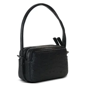 Via Veneta Ostrich Leather Quill Compact Handbag | Black