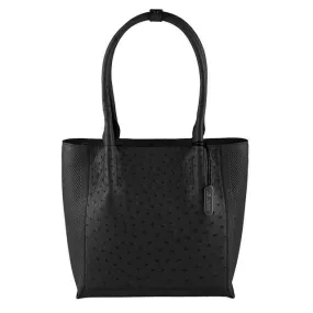 Via Veneta Vada Ostrich Quill Leather Handbag | Black