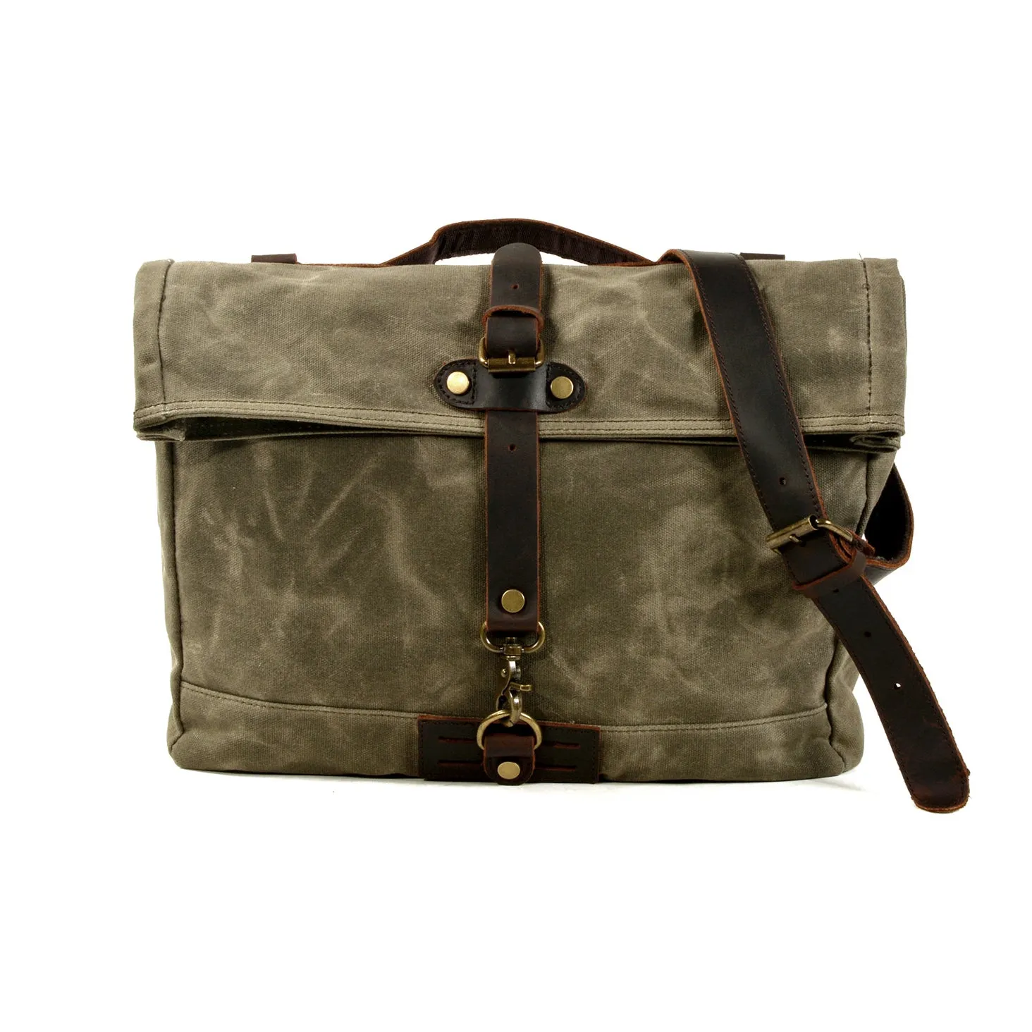 Waxed Canvas Leather Crossbody Handbag-i7bags