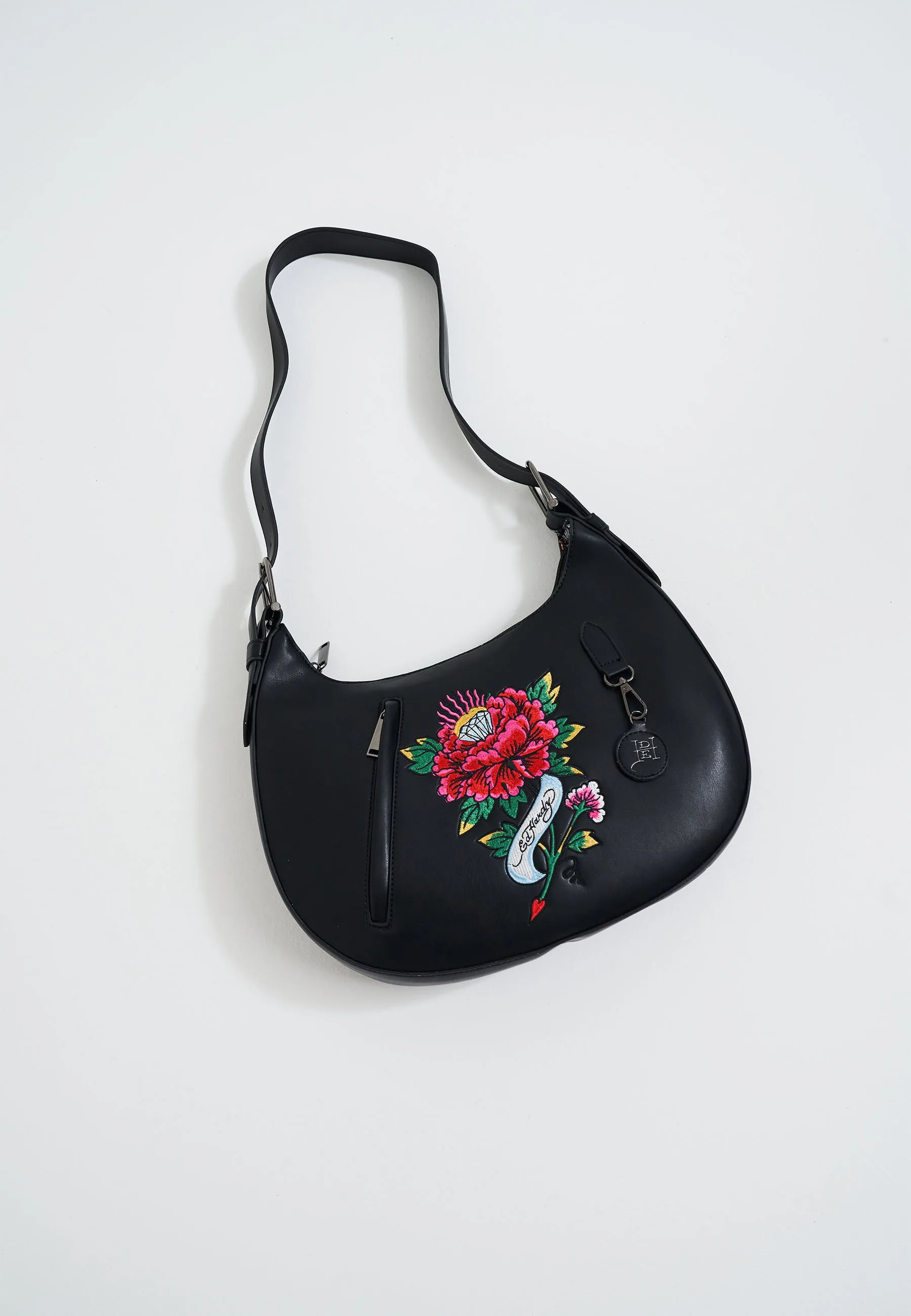 Womens Flower Tattoo Shoulder Bag - Black