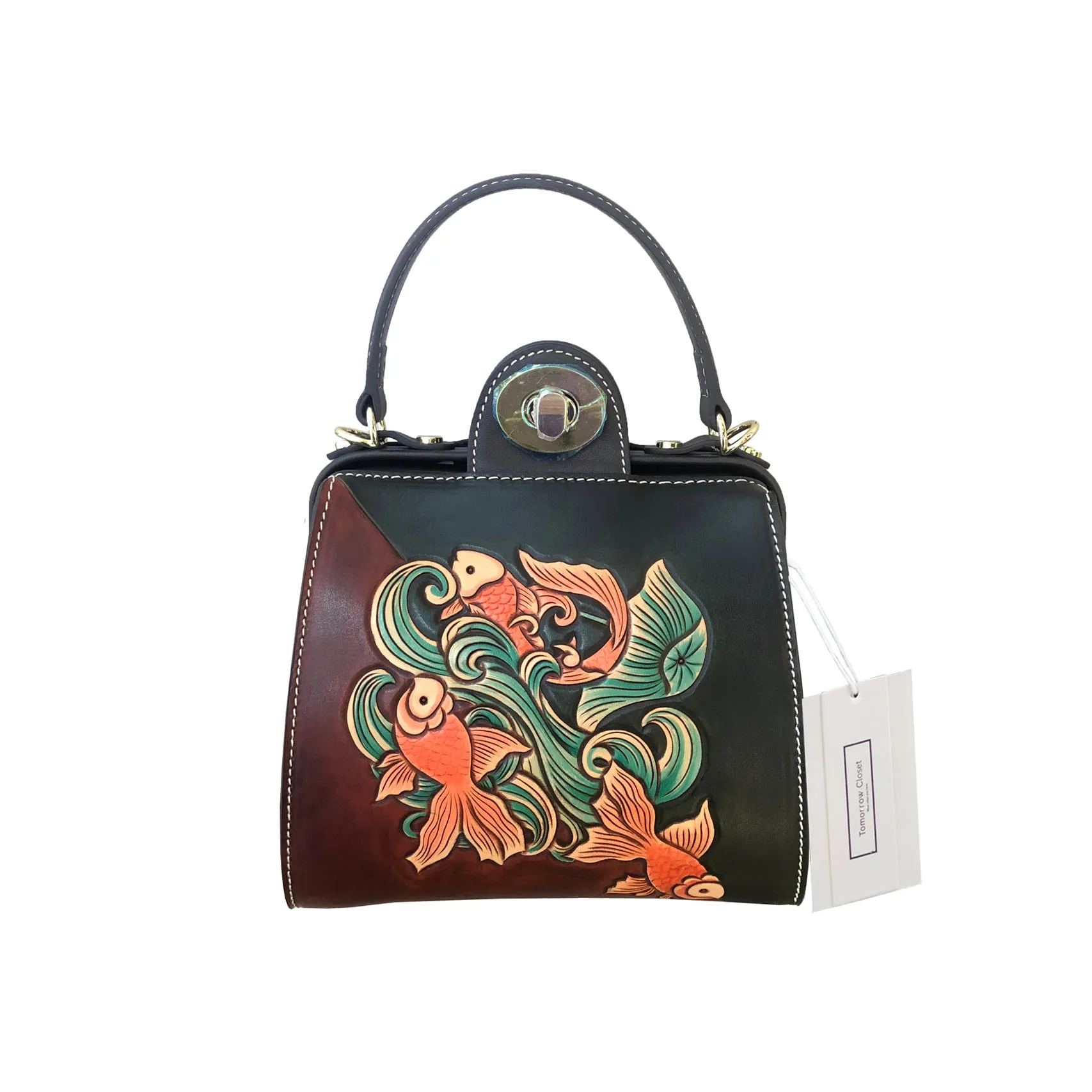 Women's genuine cowhide leather engraved handbag Boling design