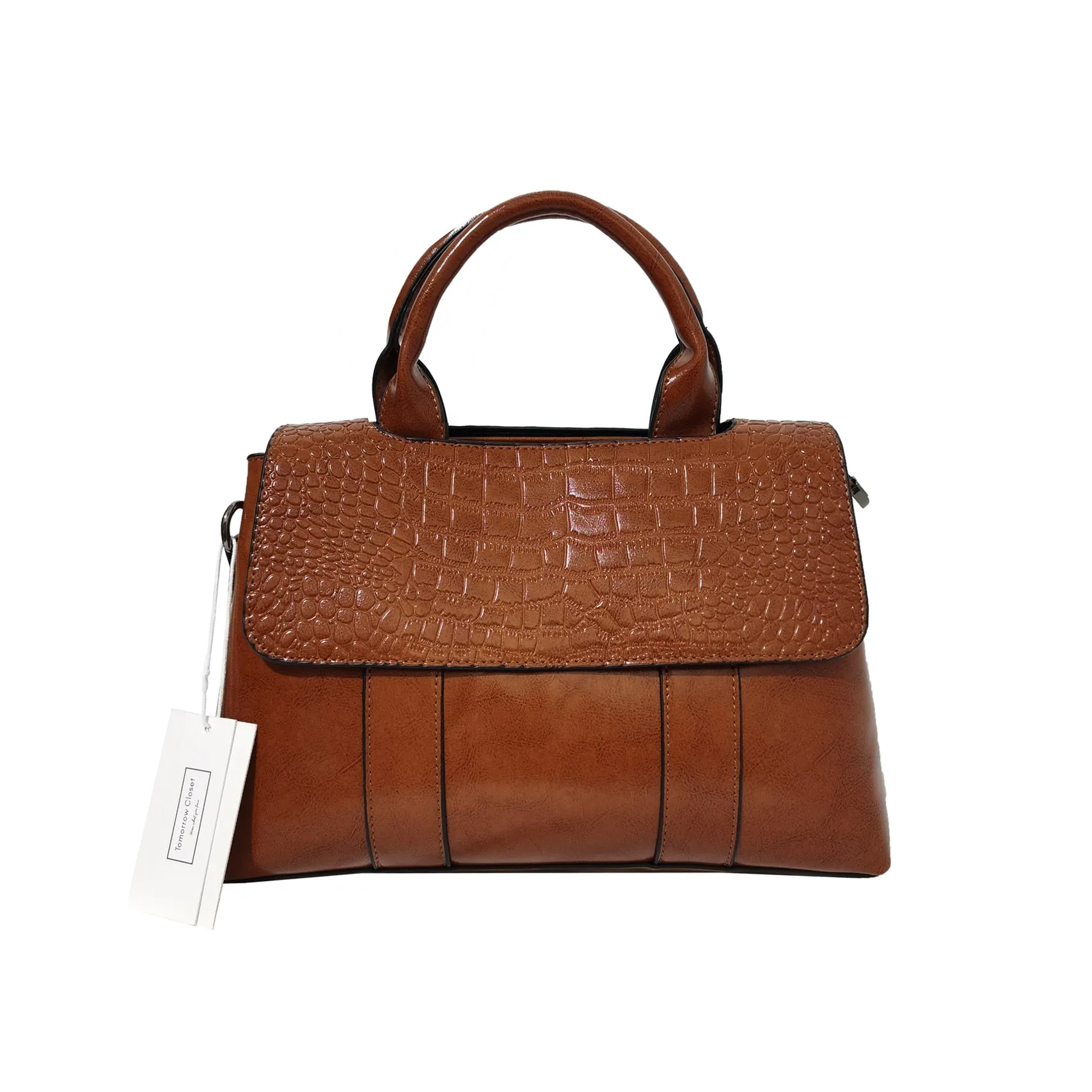 Women's genuine cowhide leather Handbag Perry design in crocodile print