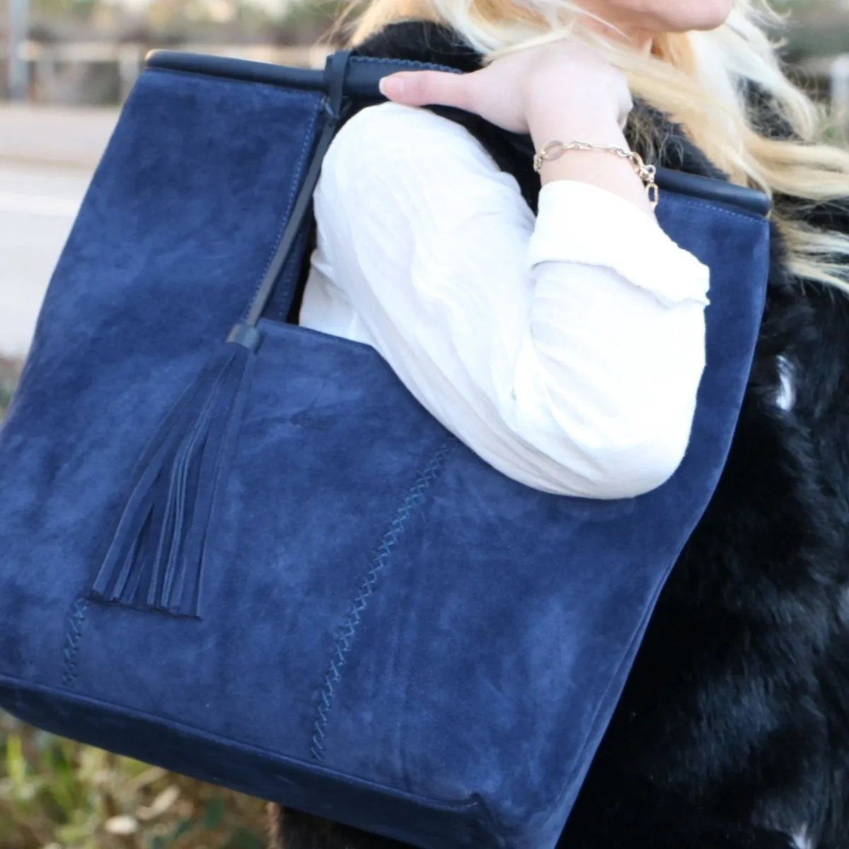 Zeta Suede Leather Large Handbag & Shoulder Bag